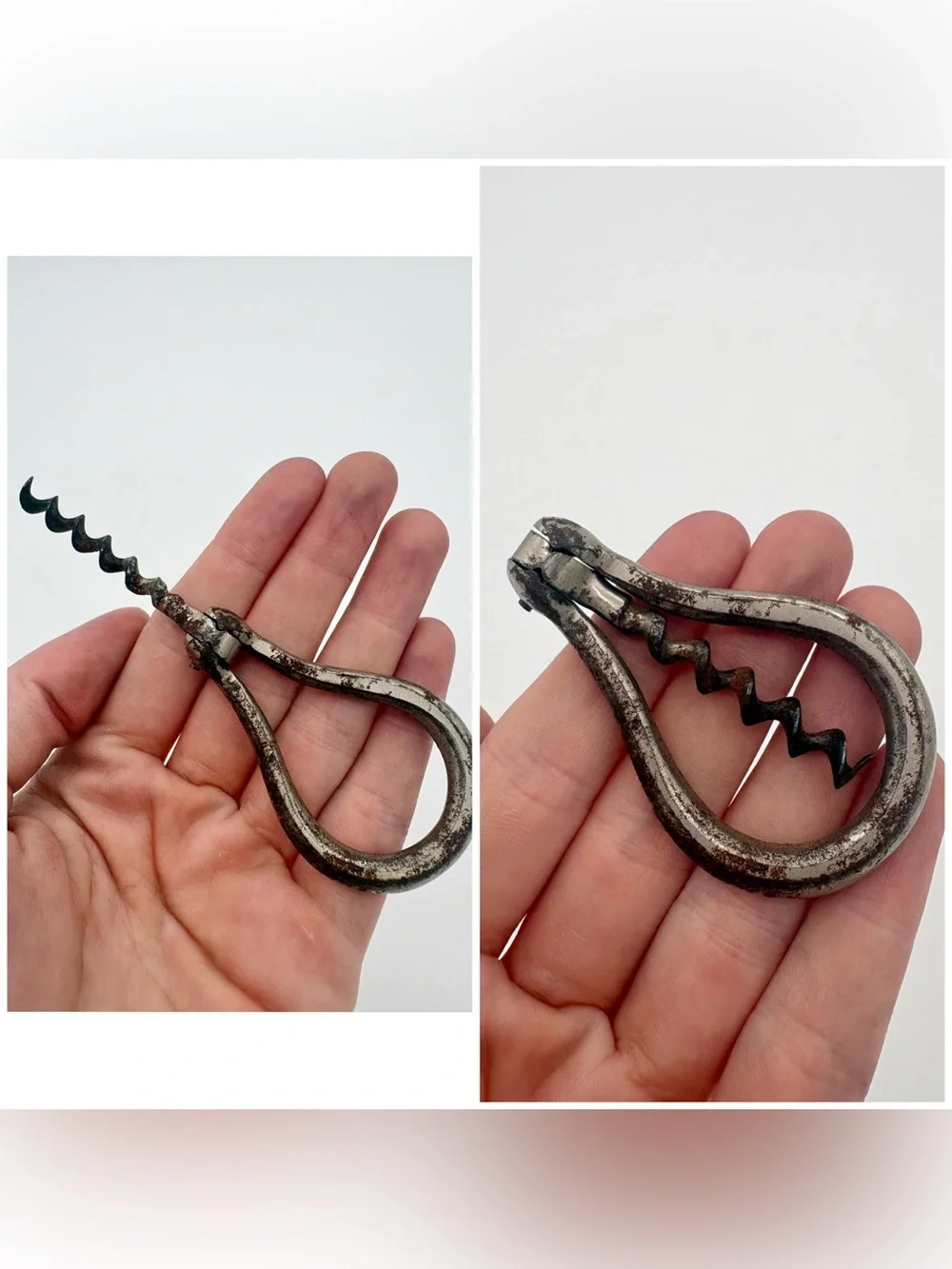 Vintage English Faceted Folding Iron Bow Corkscrew Rare Collectible 19th Century
